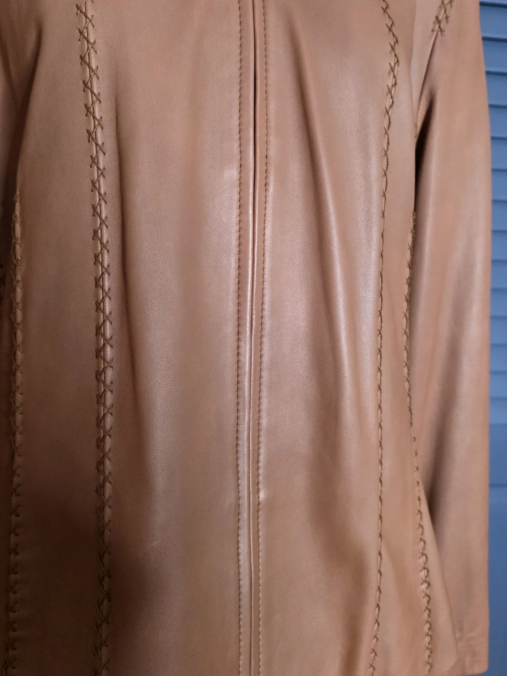 Michael Kors NWOT Cognac Tan Genuine Leather Jacket Stitch Detail